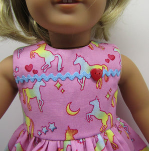 18" Doll Unicorn w Rick Rack Dress: Pink