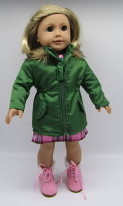 18" Doll Pink & Green 3 Piece Dress, Coat & Boots Set