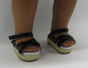 18" Doll Platform Sandals: Black & Tan