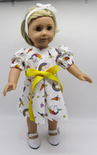 Load image into Gallery viewer, 18&quot; Doll Unicorn Pleated Dress: White w Vibrant Colors
