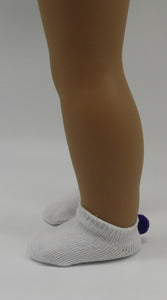 18" & 15" Doll White Ankle Socks with Pom Pom: Purple
