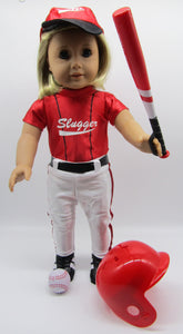 18" Doll Baseball 8 Pc Outfit: Red