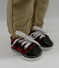 Load image into Gallery viewer, 18&quot; &amp; 15&quot; Doll Plaid Lace-Up Shoes: Red
