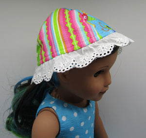 18" Doll Seersucker Dress & Sun Hat: Bright Blue