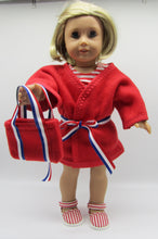 Load image into Gallery viewer, 18&quot; Doll 3 Pc Swim Set: Red, White &amp; Blue w Red Fleece Robe
