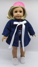 Load image into Gallery viewer, 18&quot; Doll 4 Pc Swim Set: Blue &amp; White Striped w Terry Robe
