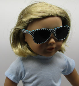 18" Doll Chevron Print Sunglasses: Black & White w Teal