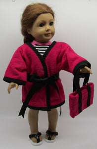 18" Doll 4 Pc Swim Set: Hot Pink & Black w Terry Robe