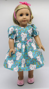 18" Doll Unicorn  Kitty Dress: Teal