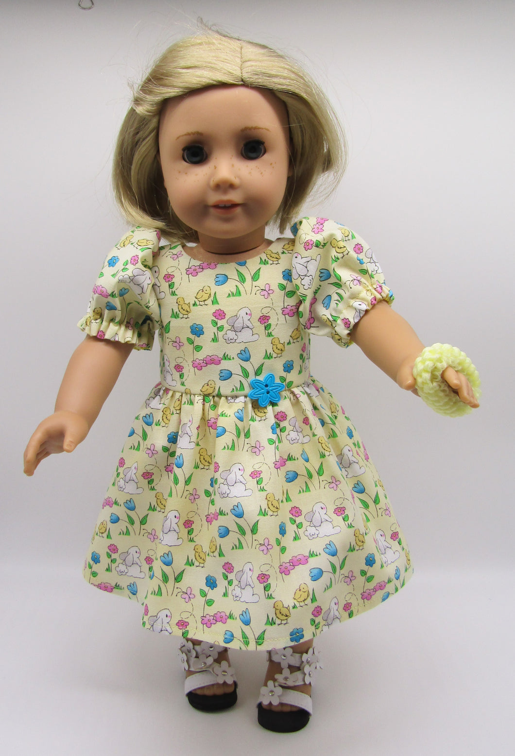 Spring Dress w Bunnies, Chicks & Flowers 18 inch Doll: Yellow