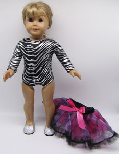 18" Doll Zebra Dance Outfit: Black, Silver & Hot Pink
