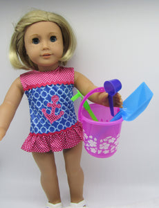 18" & 15" Doll 5 Pc Beach Towel & Toys: Teal Mermaid
