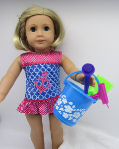 18" & 15" Doll 5 Pc Beach Towel & Toys: Seahorse