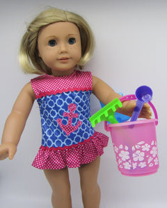 18" & 15" Doll 5 Pc Beach Towel & Toys: Pink Mermaid