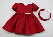 Load image into Gallery viewer, 18&quot; Doll Red Dress w Embossed Hearts &amp; Headband
