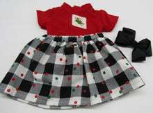 Load image into Gallery viewer, Christmas Plaid Skirt Combo w Hand Embroidery Angel 18 inch Doll 3 Pc: Red and White
