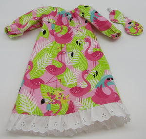 Flamingo Nightgown 18 inch Doll 2 Pc: Bright Green & Pink