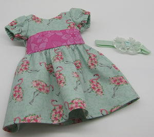 18" Doll Flamingo Dress: Mint Green w Hot Pink Inset