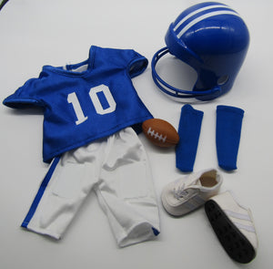 18" Doll Football Uniform 6 Pc: Blue & White