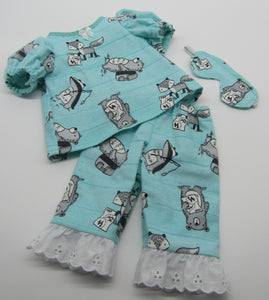 18" Doll Pajamas 3 Pc: Blue w Fox & Bear