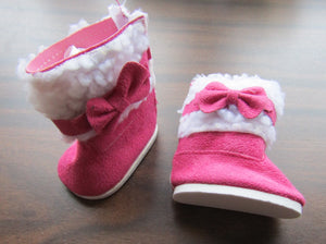 18" Doll Suede & Fur Boots w Bow: Pink