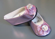 Load image into Gallery viewer, Glitter Bow 18 &amp; 15 inch Doll Dress Shoes w Gem: Light Purple
