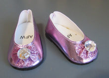 Load image into Gallery viewer, Glitter Bow 18 &amp; 15 inch Doll Dress Shoes w Gem: Light Purple
