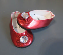 Load image into Gallery viewer, Glitter Bow 18 &amp; 15 inch Doll Dress Shoes w Gem: Red
