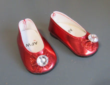 Load image into Gallery viewer, Glitter Bow 18 &amp; 15 inch Doll Dress Shoes w Gem: Red
