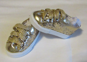 18" & 15" Doll Glitter No-Tie Tennis Shoes: Gold
