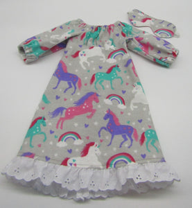 18" Doll Long Nightgown: Unicorn