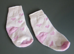 Knee Length Socks 18 & 15 inch Doll: White w Hearts