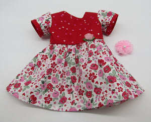 18" Doll Hearts & Flowers Dress: Red