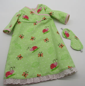 18" Doll Ladybug Nightgown: Mint Green