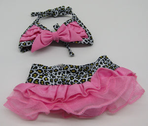 18" Doll 3 Pc Swim Set: Leopard w Hot Pink