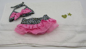 18" Doll 3 Pc Swim Set: Leopard w Hot Pink