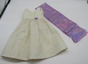 18" Doll Sparkly Long Dress & Sequin Arm Scarf: Light Purple