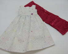 Load image into Gallery viewer, Glittery Long Color Splatter Dress &amp; Sequin Arm Scarf 18 inch Doll: Hot Pink
