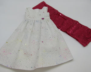 Glittery Long Color Splatter Dress & Sequin Arm Scarf 18 inch Doll: Hot Pink