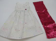 Load image into Gallery viewer, Glittery Long Color Splatter Dress &amp; Sequin Arm Scarf 18 inch Doll: Hot Pink
