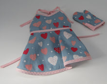 Load image into Gallery viewer, Apron Set 18 inch Doll: Blue &amp; Pink Flared w Hearts
