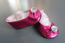 Load image into Gallery viewer, Glitter Bow 18 &amp; 15 inch Doll Dress Shoes w Gem: Hot Pink
