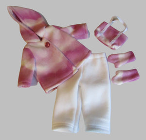 18" Doll Fleece Winter 4 Pc Outfit: Pink & White