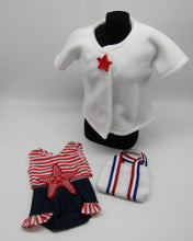 Load image into Gallery viewer, 18&quot; Doll 3Pc Swim Set: Patriotic Swimsuit w White Fleece Robe
