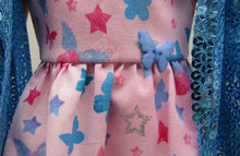 Load image into Gallery viewer, Long Butterfly-Print Dress w Silver Accents &amp; Sequin Arm Scarf 18 inch Doll
