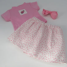 Load image into Gallery viewer, Heart Skirt Combo w Hand Embroidery 18 inch Doll 3 Pc: Pink and White
