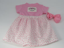 Load image into Gallery viewer, Heart Vine Skirt Combo w Hand Embroidery 18 inch Doll 3 Pc: Pink and White
