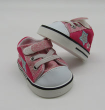 Load image into Gallery viewer, Star No-Tie Glittery Tennis Shoes 18 &amp; 15 inch Doll : Pink
