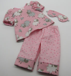 18" Doll Pajamas 3 Pc Sheep: Pink