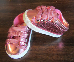 18" & 15" Doll Glitter No-Tie Tennis Shoes: Pink
